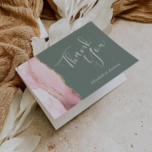 Tarjeta Blush Agate Oro Verde Sage Bodas Agradecimiento
