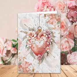 Tarjeta Blush Baroque Floral Sacred Heart Valentine’s Day 