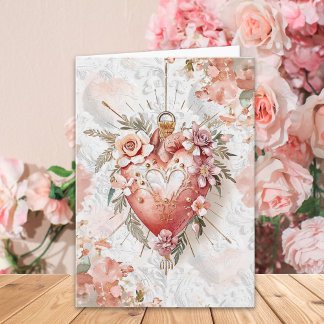 Tarjeta Blush Baroque Floral Sacred Heart Valentine’s Day