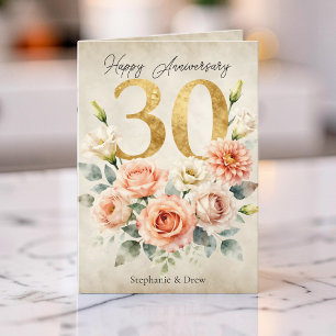Tarjeta Blush Floral Acuarela Vintage 30 Aniversario