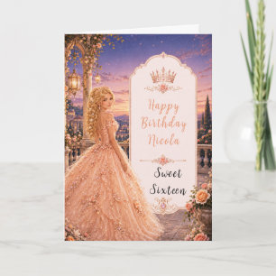 Tarjeta Blush Melocotón Sweet 16 Princesa Jardín
