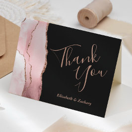 Tarjeta Blush Pink Agate Rose Gold Dark Wedding Thank You
