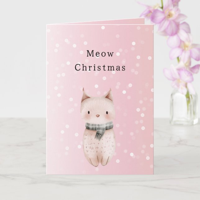 Tarjeta Blush Pink Cat Confetti Dots Christmas (Orquídea)