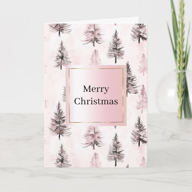 Tarjeta Blush Pink Christmas Trees  (Anverso)