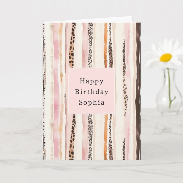 Tarjeta Blush Pink Cream Brown Leopard Animal Birthday (Planta pequeña)