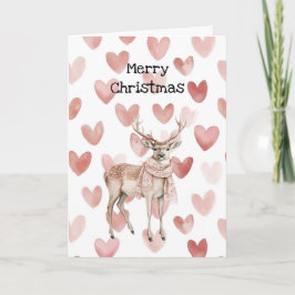 Tarjeta Blush Pink Cream Deer Scarf Hearts Christmas