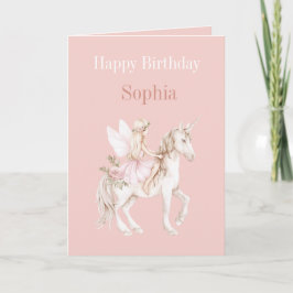 Tarjeta Blush Pink Cute Fairy Wings Dress Unicorn Birthday