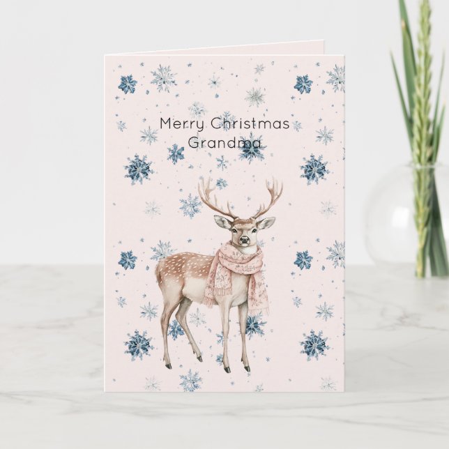 Tarjeta Blush Pink Deer Snowflakes Christmas (Anverso)