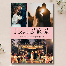 Tarjeta Blush Pink Love & Thanks Three Photo Wedding