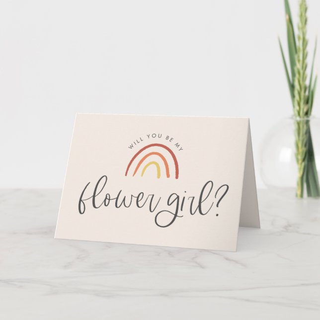 Tarjeta Blush Rosa Terracota Arcoiris Flor Niña Propuesta (Anverso)