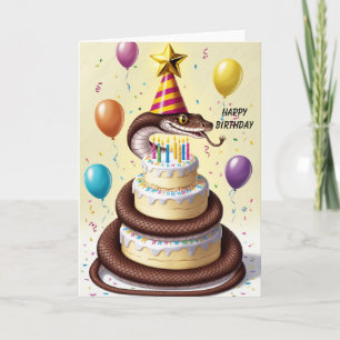 Tarjeta Boa constrictora envuelta alrededor de pastel