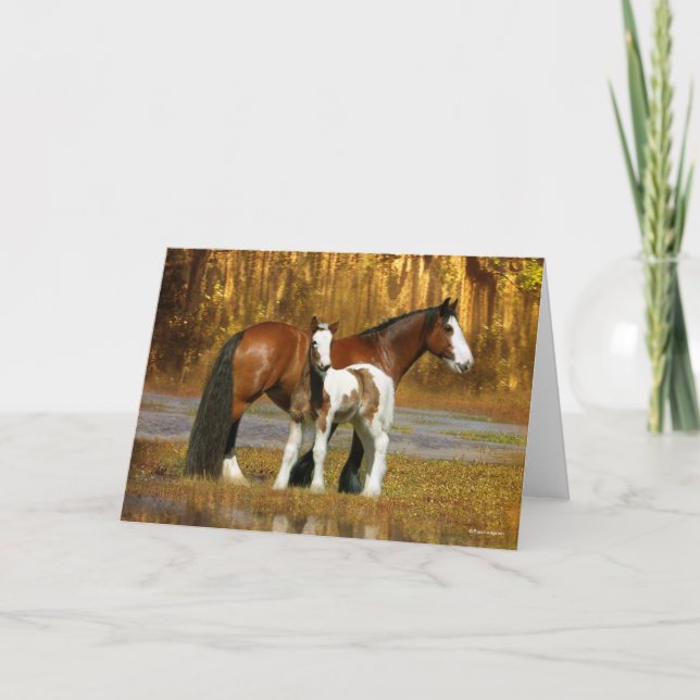 Tarjeta Bob Langrish | Gypsy Vanner Mare and Foal Fantasy (Anverso)
