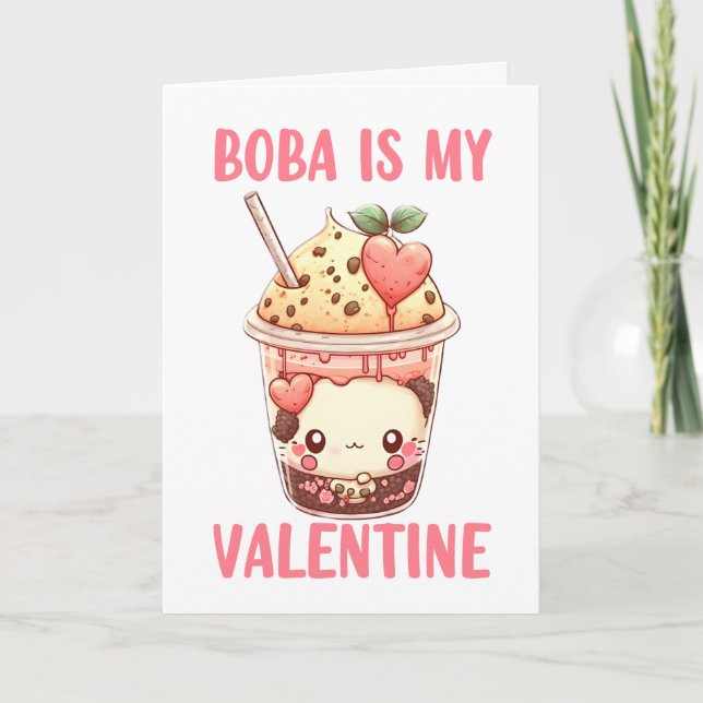 Tarjeta Boba es mi lindo té de burbuja rosa de San Valentí (Anverso)