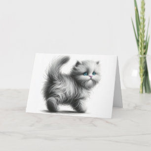 Tarjeta Boceto De Kitten De Cumpleaños En Blanco