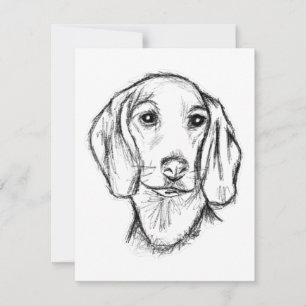 Tarjeta boceto de perro salchicha dibujado a mano en negro