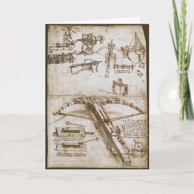 Tarjeta Boceto del arma de ballesta gigante de Leonardo da (Anverso)