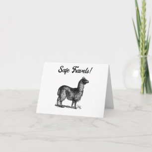 Tarjeta Boceto encantador de llama, Dibujo de tinta de ani