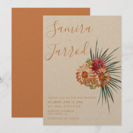 Tarjeta Boda acuarela floral botánica de melocotón a mano