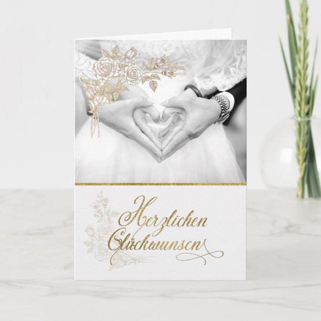 Tarjeta Boda ALEMÁN felicitaciones Faux Gold Leaf (Anverso)
