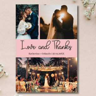 Tarjeta Boda Amor y Gracias Rosa Sonrojado Tres Fotos