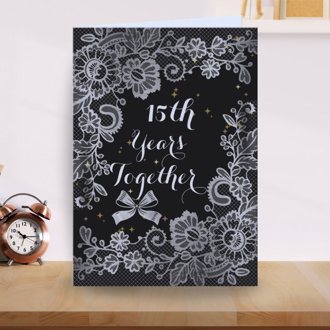 Tarjeta Boda Aniversario del diseño de encaje floral de 15 (Subido por el creador)