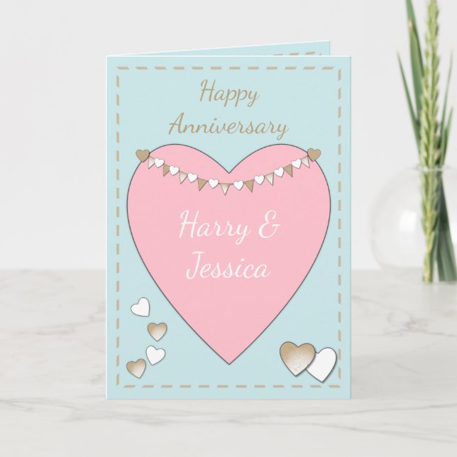 Tarjeta Boda Aniversario rosa shabby saludo chic (Anverso)