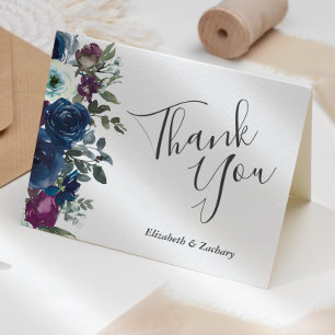 Tarjeta Boda azul acuarela de la marina floral gracias