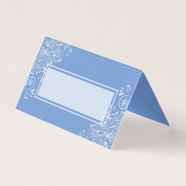 Tarjeta Boda Azul Chic con Floreos Blancos  (Anverso)