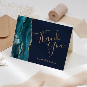 Tarjeta Boda Azul de la Marina de Oro Agate verde azulado 