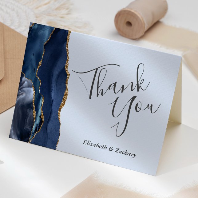 Tarjeta Boda azul pálido de la Marina Gold Agate (Subido por el creador)
