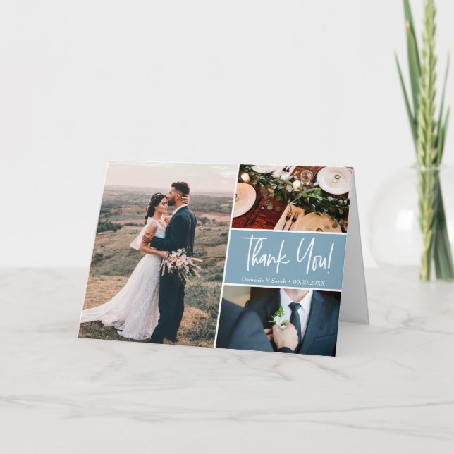 Tarjeta Boda azul turbio Manejar fotos de Personalizados (Anverso)