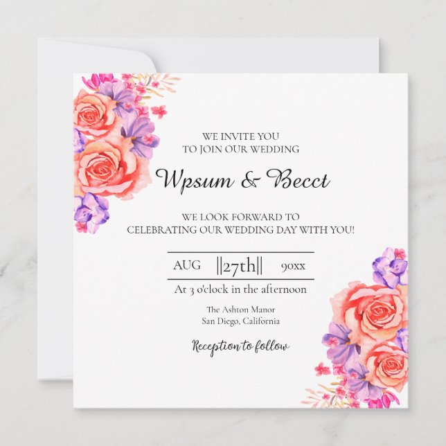Tarjeta boda Bella Tarjeta de Invitación Floral (Anverso)
