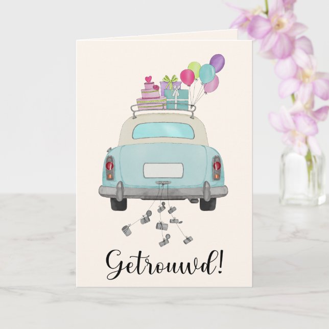 Tarjeta Boda  Blue Retro Car (Orquídea)