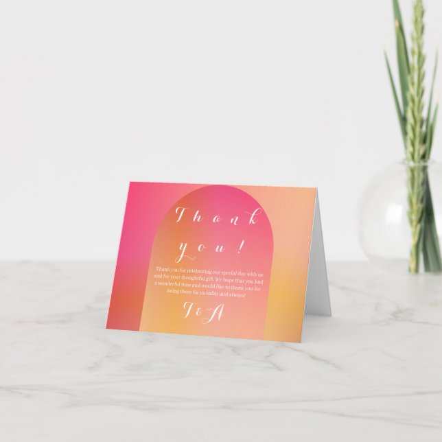 Tarjeta Boda Boho Arch Sunset Ombre Gracias (Anverso)
