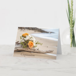 Tarjeta Boda Bouquet On Beach Driftwood