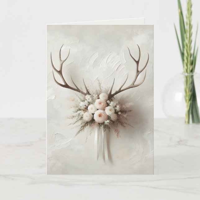 Tarjeta Boda Bouquet y Deer Antlers (Anverso)