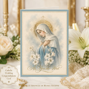 Tarjeta Boda Católica Bendita Madre María Lirios