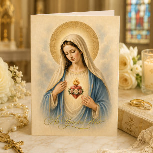 Tarjeta Boda católica del Inmaculado Corazón de María vint