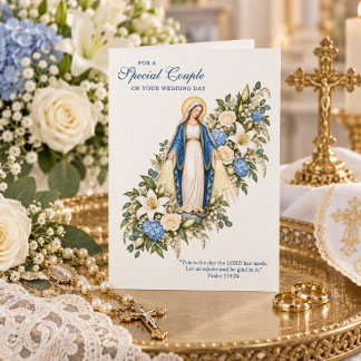 Tarjeta Boda Católica Flores Azules Marianos