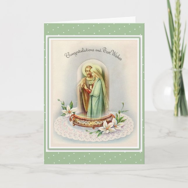 Tarjeta Boda católica tradicional bendecida Virgen María (Anverso)