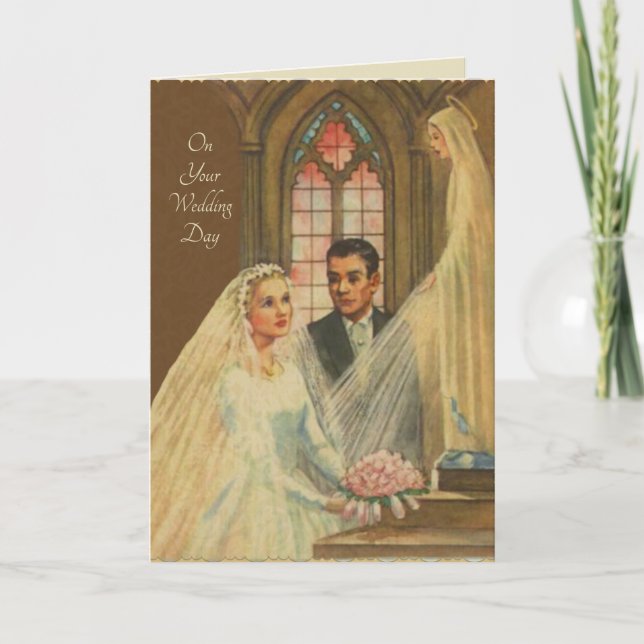 Tarjeta Boda católica vintage con escritura y vers (Anverso)