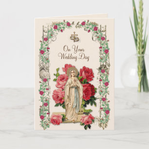 Tarjeta Boda católica Virgin Mary Rosary Vintage