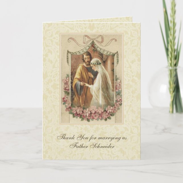 Tarjeta Boda católico gracias a sacerdote (Anverso)