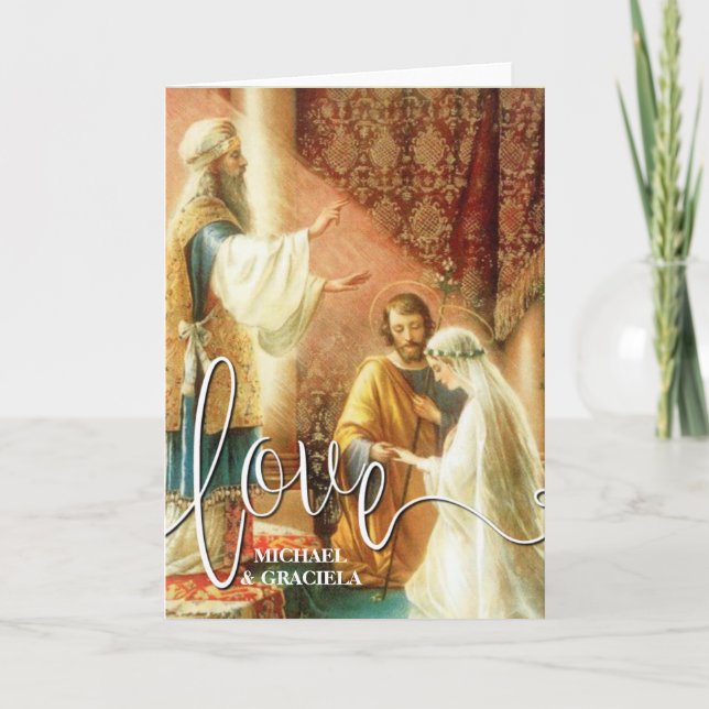 Tarjeta Boda católico Rezar guión de amor blanco (Anverso)