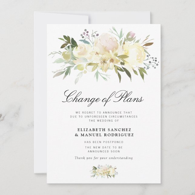 tarjeta boda con flores de marfil pospuesta (Anverso)