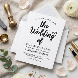 Tarjeta Boda con letra Moderna Corazón Blanco y Negro