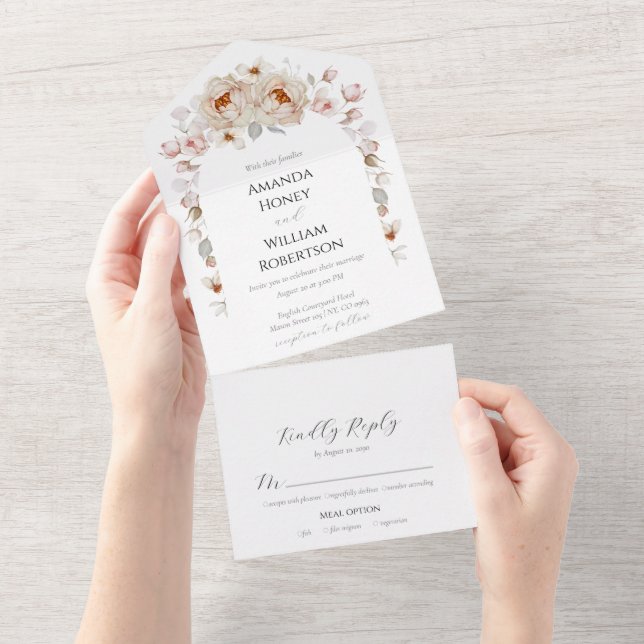 Tarjeta boda con Peony Bouquet (desgarro)