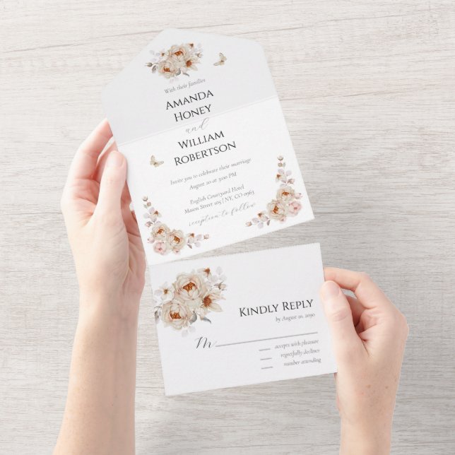 Tarjeta boda con Peony Bouquet (desgarro)