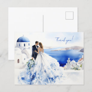 tarjeta boda con pintura acuarela de Santorini