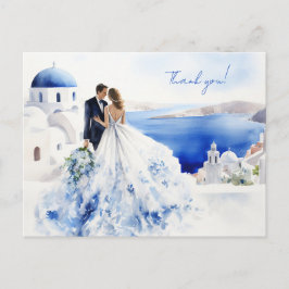 tarjeta boda con pintura acuarela de Santorini